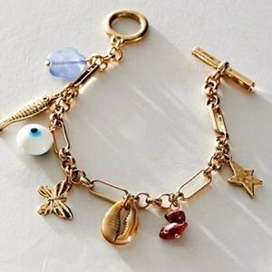 Free People Charmed Life Charm Bracelet- Gold Nautical